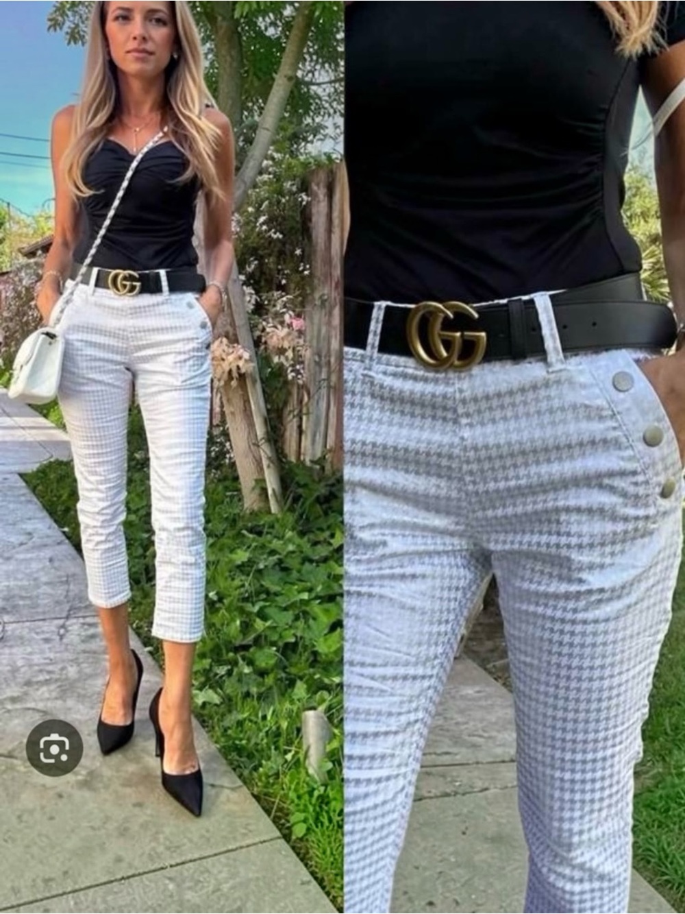 Bevy Flog Dafna Button Capri Silver Houndstooth Check Pants size 26